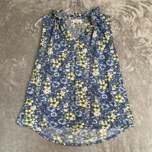 Melloday Sleeveless Top Women's Medium Floral Blouse Blue Stretch V-Neck Spring